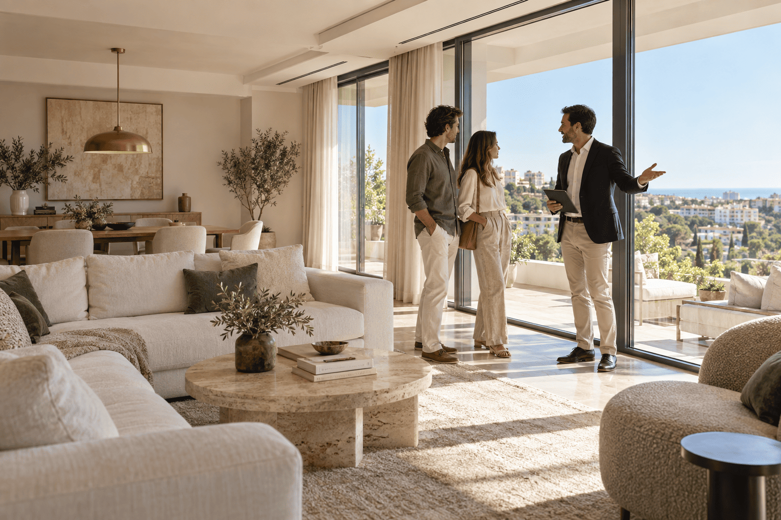 Visita inmobiliaria a un piso luminoso en Madrid